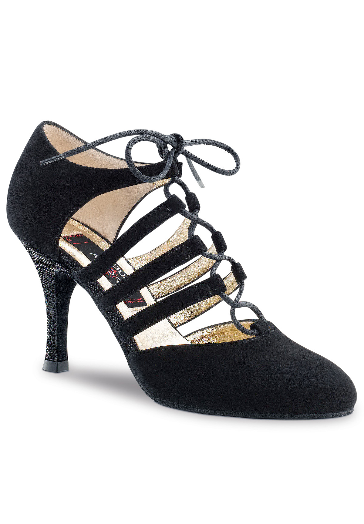 Nueva Epoca April Social Dance Shoes-Black Suede / Black Ariel