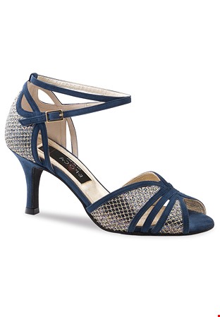 Nueva Epoca Donna Dance Shoes-Blue Suede / Multi Brocade