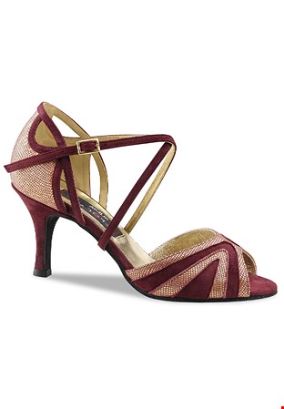 Nueva Epoca Vienna Ladies Social Shoes-Suede/Puntini Vino