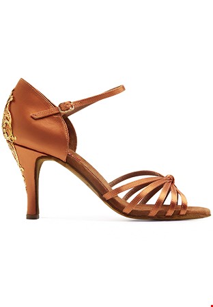 Paoul 162 Ornate Latin Dance Shoes-Tan Satin/Accessory