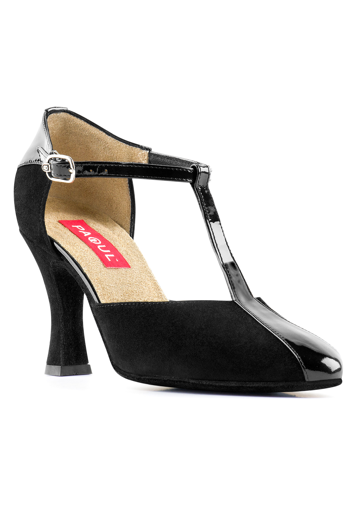 Paoul 609 T-Bar Charleston Shoes-Black Suede/Black Patent