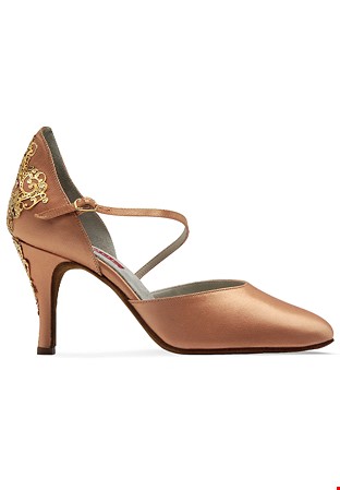 Paoul 612 Ornate Athena Smooth Dance Shoes-Medium Tan Satin/Accessory