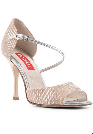 Paoul 687 Metallic Stripe Social Dance Shoes-Powder & Silver Texas Printed Suede