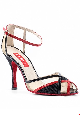 Paoul 688 Mesh Toe Women’s Social Shoes-Black/Red Patent