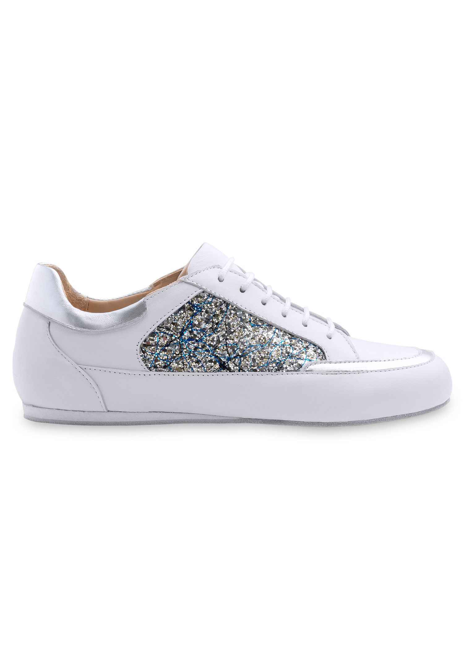 Werner Kern Carol Ladies Dance Sneaker-White Nappa/Brocade/Silver Chevro