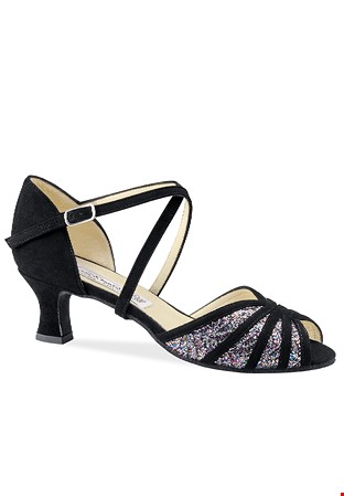 Werner Kern Ellie Ladies Social Shoes-Suede Black/Brocade Silver Multi