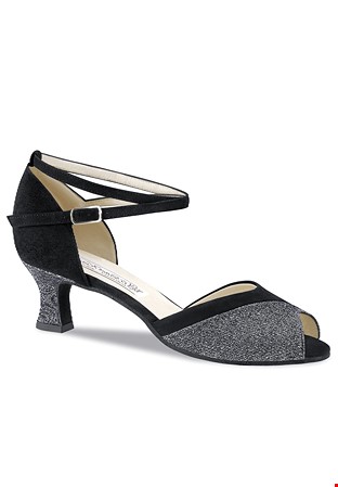 Werner Kern Steph Ladies Social Shoes-Suede Black/Brocade Black-Silver